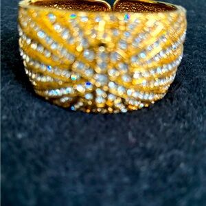 Victoria Weik Gold tone cuff watch with Crystal pave accents